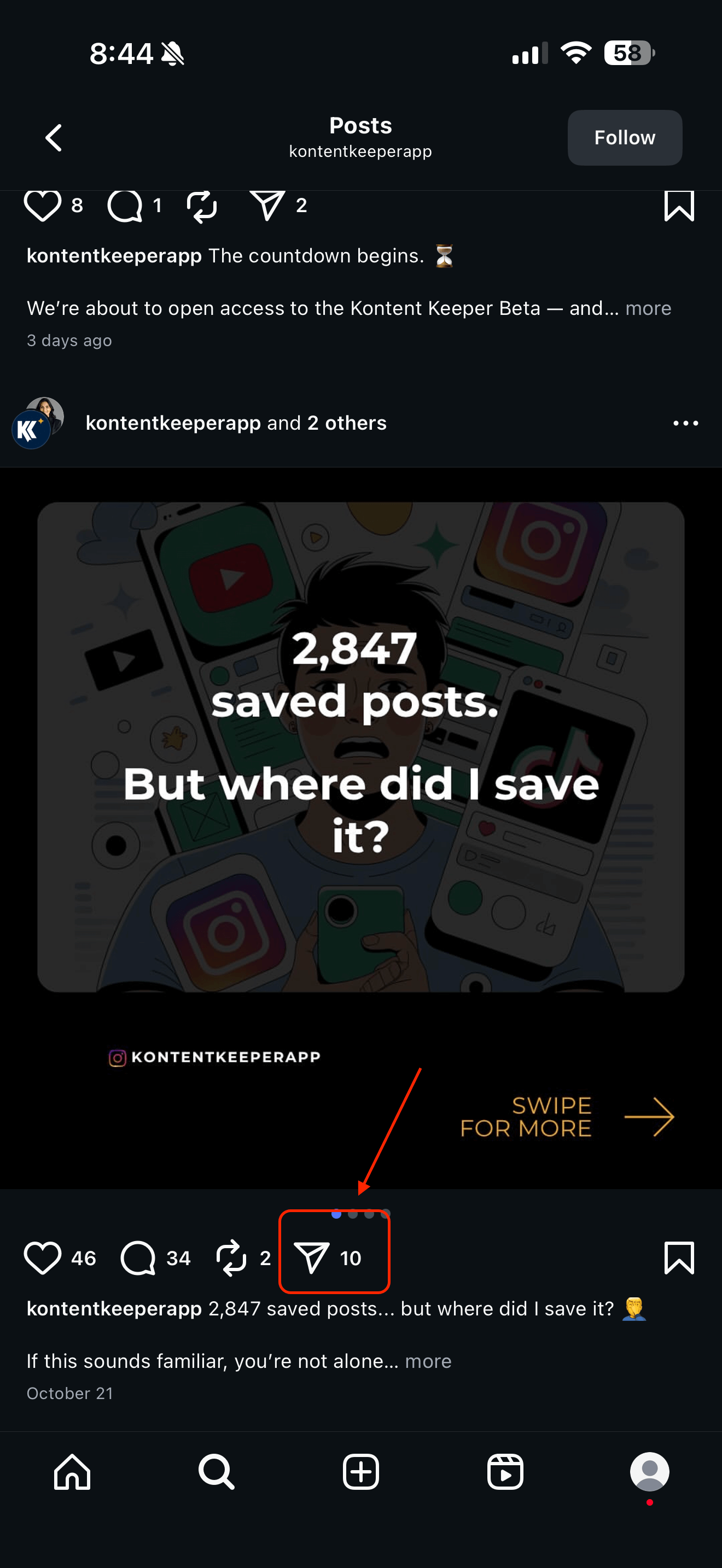 Tap Share on Instagram Post